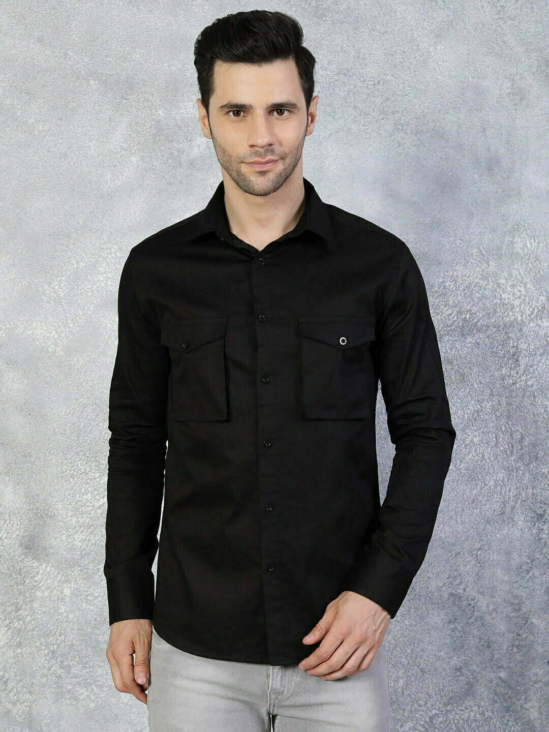 Buy Solid Black Double Pocket Shirt - The Black Lover